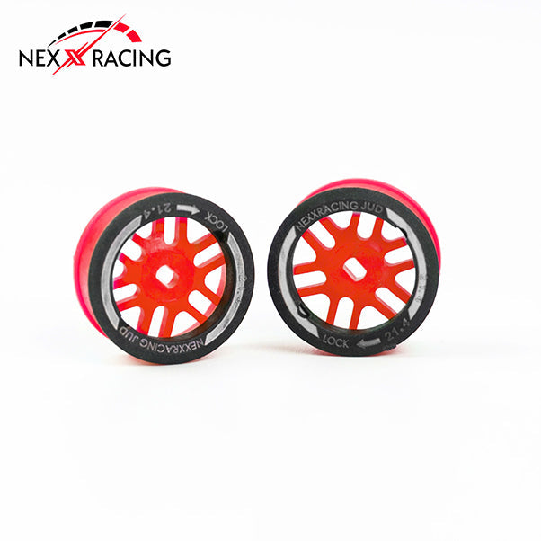 NXUSA-EVOAWD-R Nexx Racing “JUD” threaded carbon-fiber reinforced EVO AWD Flanged Rear Wheels (2) pcs for Mini-Z (RED)