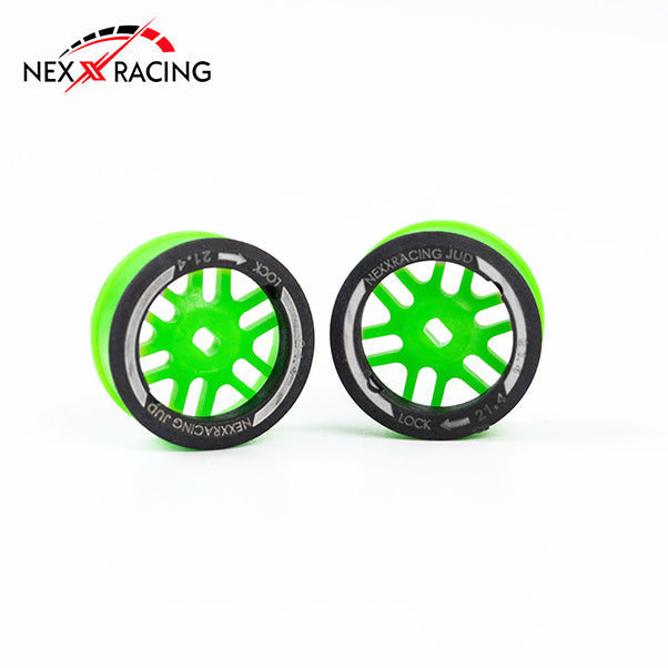 NXUSA-EVOAWD-R Nexx Racing “JUD” threaded carbon-fiber reinforced EVO AWD Flanged Rear Wheels (2) pcs for Mini-Z (GREEN)