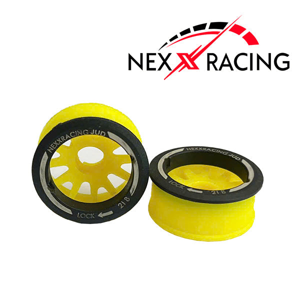 NXUSA-EVO-F Nexx Racing “JUD” threaded carbon-fiber reinforced EVO Flanged Front Wheels (2) pcs for Mini-Z (YELLOW)