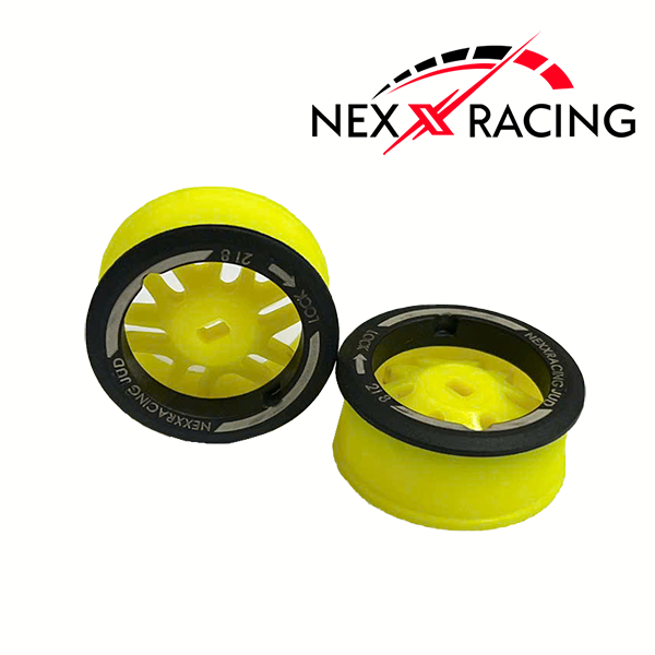NXUSA-EVOAWD-F Nexx Racing “JUD” threaded carbon-fiber reinforced EVO AWD Flanged Front Wheels (2) pcs for Mini-Z (YELLOW)