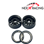 NXUSA-EVO-F Nexx Racing 2WD “JUD” threaded carbon-fiber reinforced EVO Flanged Front Wheels (2) pcs for Mini-Z (Black)