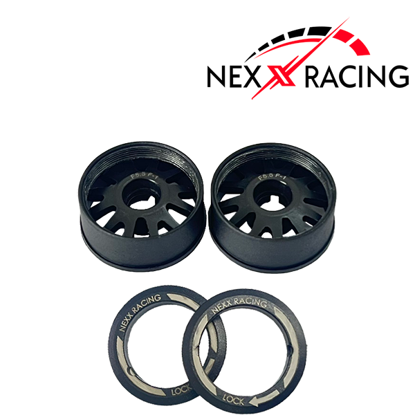 NXUSA-EVO-F Nexx Racing 2WD “JUD” threaded carbon-fiber reinforced EVO Flanged Front Wheels (2) pcs for Mini-Z (Black)