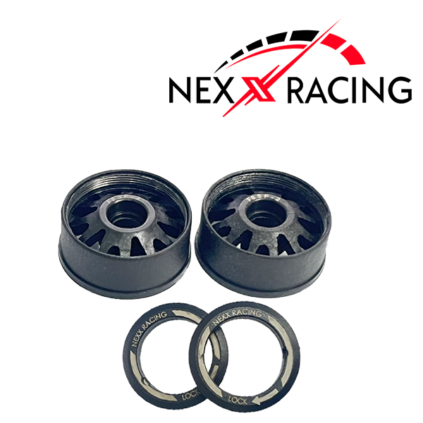 NXUSA-EVO-F Nexx Racing 2WD “JUD” threaded carbon-fiber reinforced EVO Flanged Front Wheels (2) pcs for Mini-Z (Black)