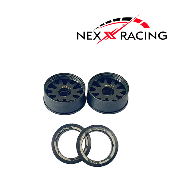 NXUSA-EVO-F Nexx Racing 2WD “JUD” threaded carbon-fiber reinforced EVO Flanged Front Wheels (2) pcs for Mini-Z (Black)