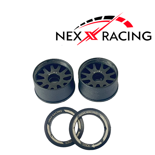 NXUSA-EVO-R Nexx Racing 2WD “JUD” threaded carbon-fiber reinforced EVO Flanged Rear Wheels (2) pcs for Mini-Z (Black)