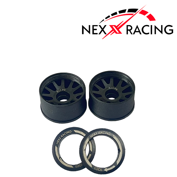 NXUSA-EVO-R Nexx Racing 2WD “JUD” threaded carbon-fiber reinforced EVO Flanged Rear Wheels (2) pcs for Mini-Z (Black)