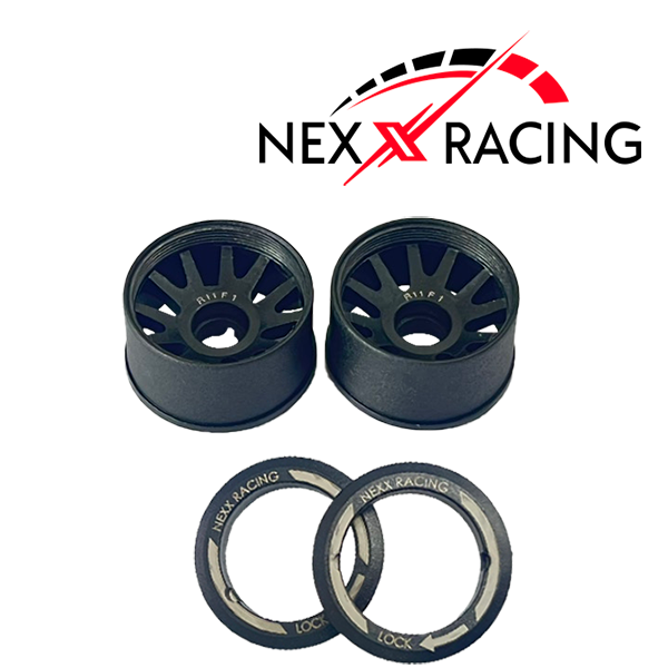 NXUSA-EVO-R Nexx Racing 2WD “JUD” threaded carbon-fiber reinforced EVO Flanged Rear Wheels (2) pcs for Mini-Z (Black)