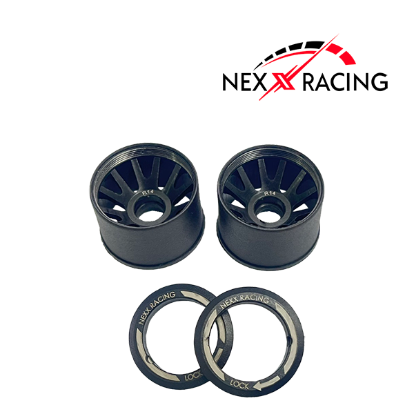 NXUSA-EVO-R Nexx Racing 2WD “JUD” threaded carbon-fiber reinforced EVO Flanged Rear Wheels (2) pcs for Mini-Z (Black)