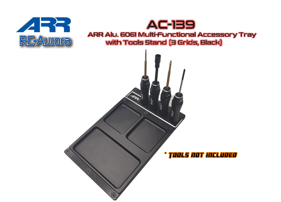 ARR Alu. 6061 Multi-Functional Accessory Tray with Tools Stand (3 Grids, Black)