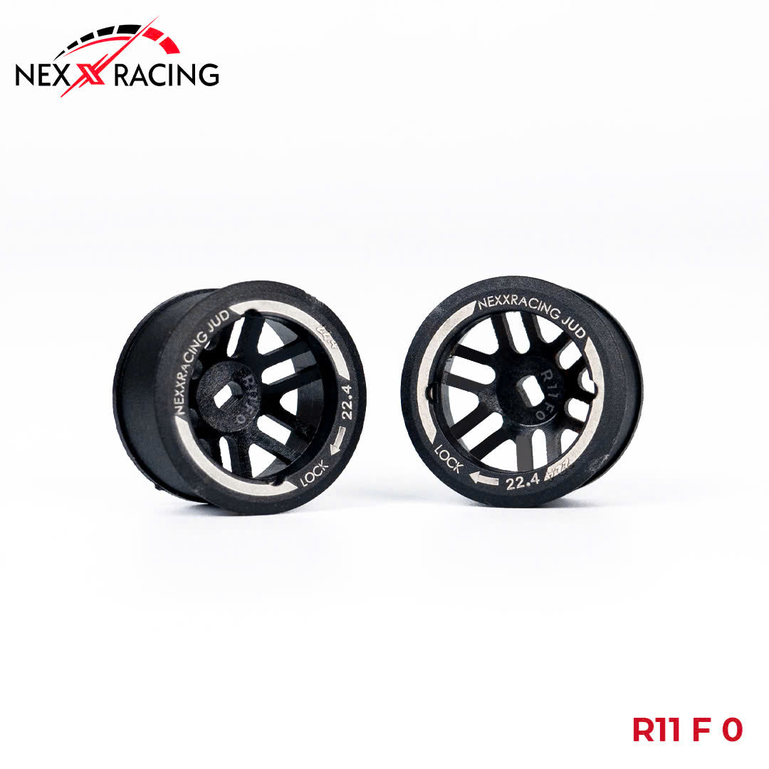 NXUSA-EVOAWD-R Nexx Racing “JUD” threaded carbon-fiber reinforced EVO AWD Flanged Rear Wheels (2) pcs for Mini-Z (Black)
