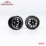 NXUSA-EVOAWD-R Nexx Racing “JUD” threaded carbon-fiber reinforced EVO AWD Flanged Rear Wheels (2) pcs for Mini-Z (Black)
