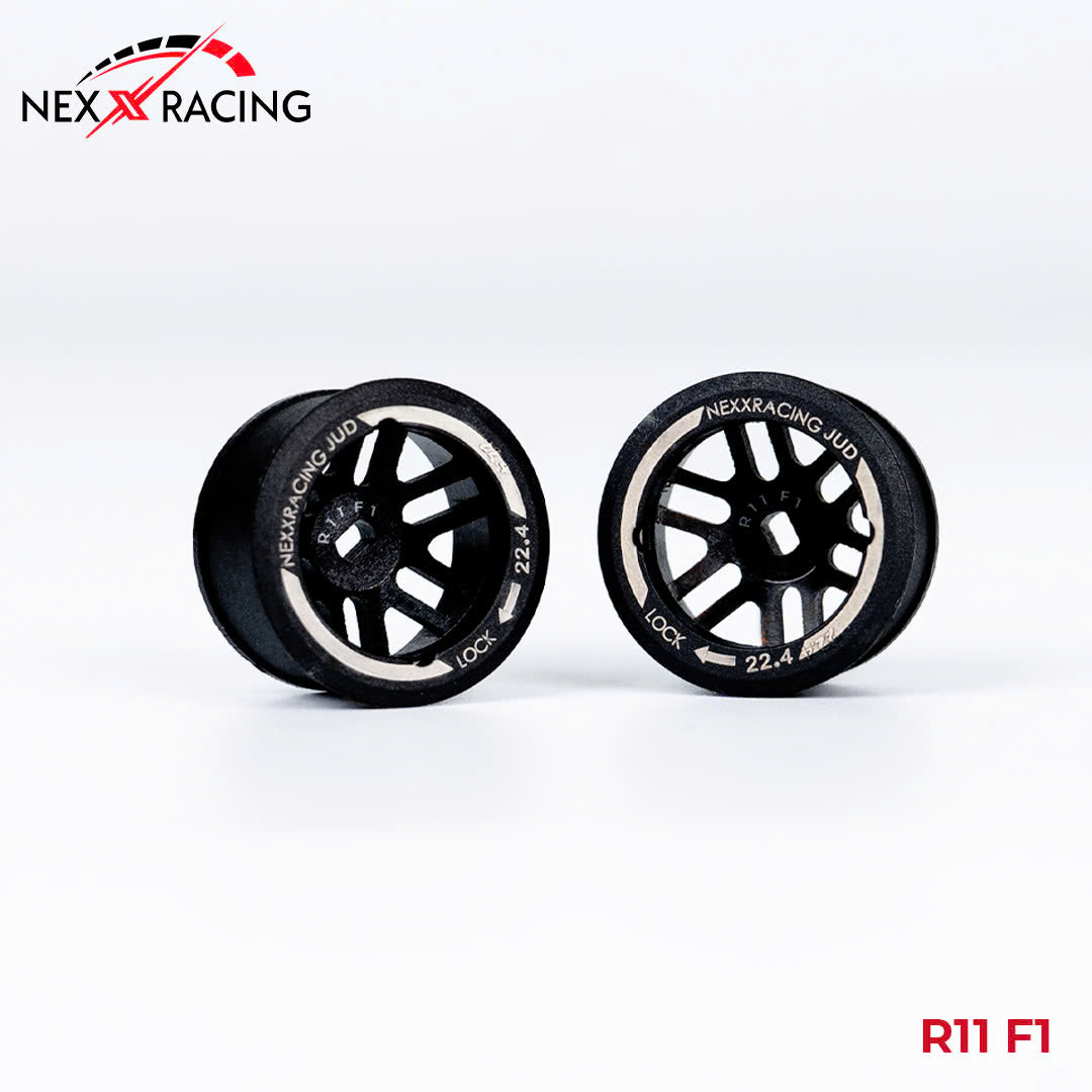 NXUSA-EVOAWD-R Nexx Racing “JUD” threaded carbon-fiber reinforced EVO AWD Flanged Rear Wheels (2) pcs for Mini-Z (Black)