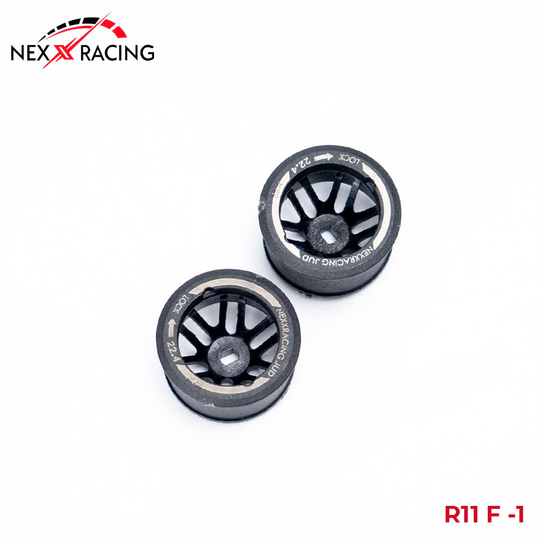 NXUSA-EVOAWD-R Nexx Racing “JUD” threaded carbon-fiber reinforced EVO AWD Flanged Rear Wheels (2) pcs for Mini-Z (Black)
