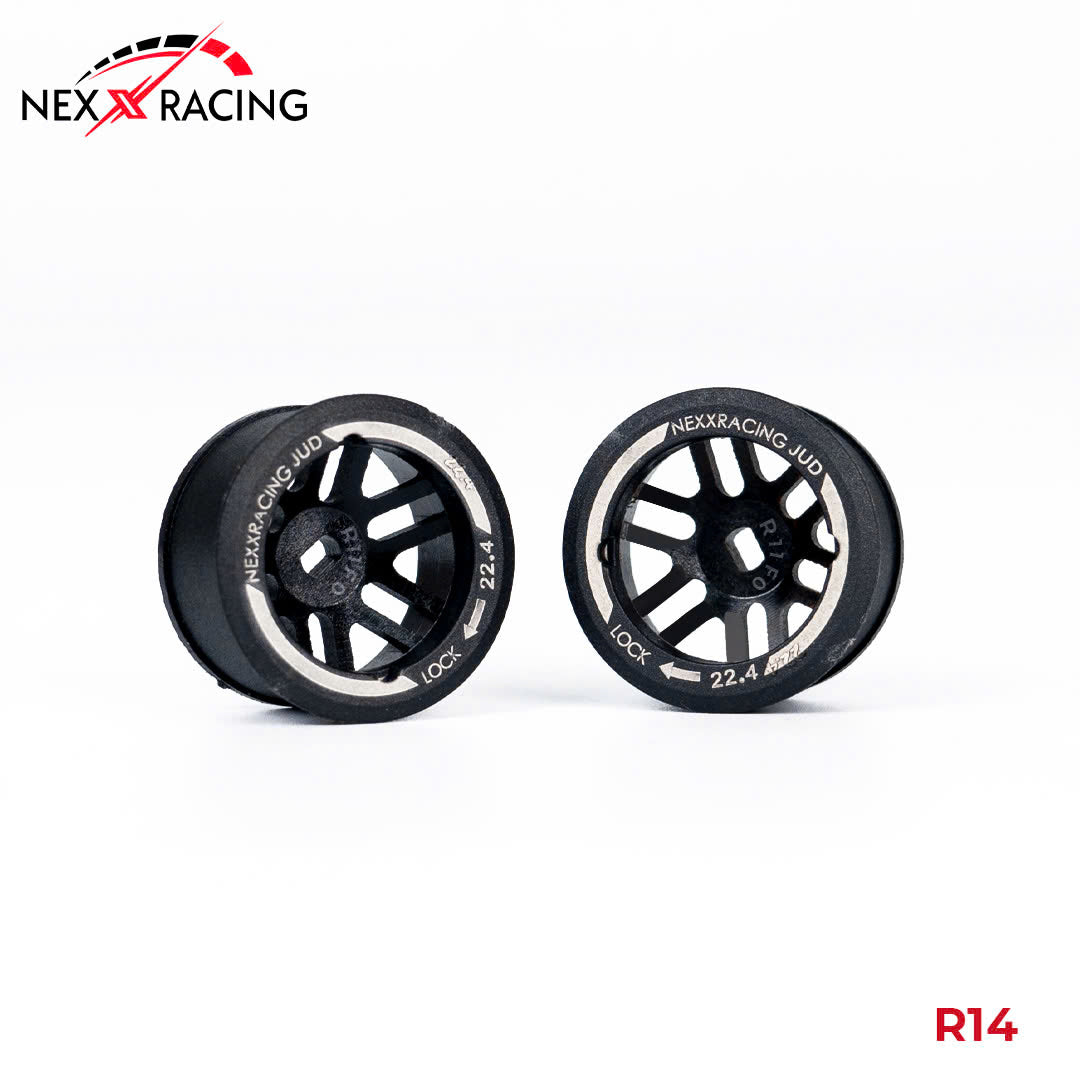 NXUSA-EVOAWD-R Nexx Racing “JUD” threaded carbon-fiber reinforced EVO AWD Flanged Rear Wheels (2) pcs for Mini-Z (Black)